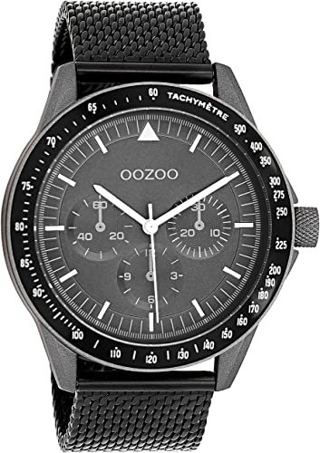 Oozoo Timepieces Herren Uhr in Schwarz Dunkelgrau| Armbanduhr Herren mit Mesh Metallarmband | Hochwertige Uhr für Männer | Edle Analog Herrenuhr in rund C11114