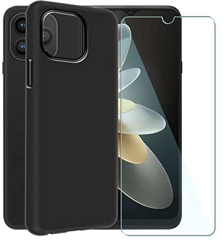CAXKJE Handyhülle für Cubot P80 (6.58 Zoll) Silikon Hülle + Gehärtetes Schutzfolie,Schwarz TPU Weiche Schutzhülle,Bumper Case Handyhülle mit 9H Gehärtetes Glas Film - TH