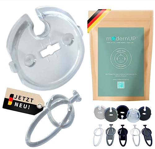PREMIUM Kindersicherung Steckdose ohne Kleben (transparent) - mit Schlüssel, steckbar, passend für alle Steckdosen - Steckdosensicherung - durchsichtig | Kinder Sicherheit | Baby Schutz | modernUP