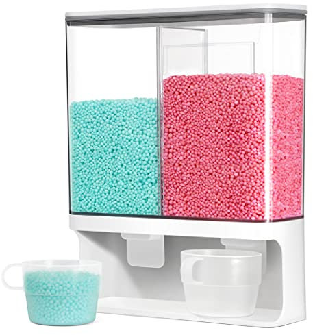 Lekesky Laundry Scent Booster Dispenser, Wall-Mounted Washing Powder Storage Container with 2 Cup, Laundry Dispenser Containers with Lids, Laundry Room Accessories for Scent Booster Beads (3L)