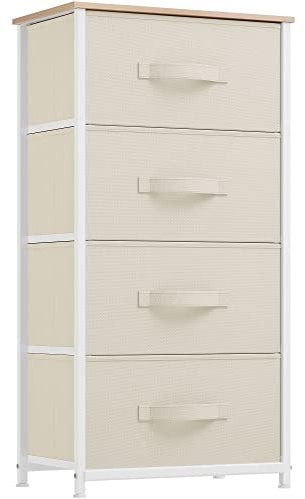 YITAHOME Chest of Drawer with 4 Drawers for Bedroom Fabric Dresser Storage Drawers With Handles Metal Frame for Living Room, Hallway,Cream White