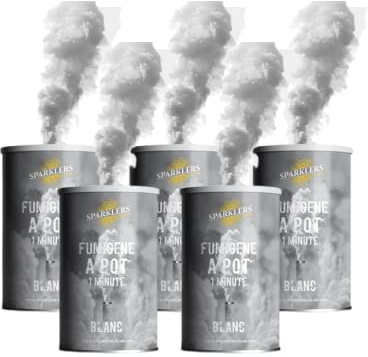 Sparklers Club Fumigène Pot Blanc Allumage Mèche 1 Minute Lot de 5 | Fumée Blanche Dense, Allumage Mèche Facile, Durée 60 Secondes, Catégorie T1, Usage Sol, Distance Sécurité 8 Mètres