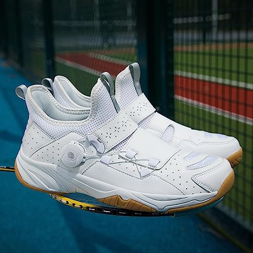 Herren-Badminton-Tischtennis-Schuhe, Modische Damen-Laufschuhe aus Mikrofaser-Leder, Leichte Sportschuhe für Das Fitnessstudio,White-42EU