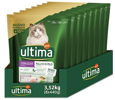 Ultima Alimentos para Gatos esterilizados para prevenir Bolas de Pelo – Pack 8 x 440 g – Total 3,52 kg