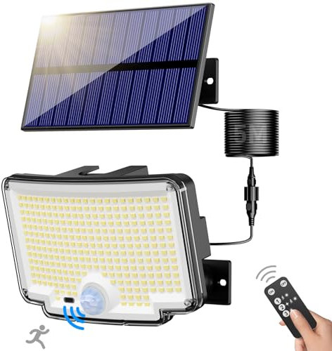 nipify Focos Exterior Solares,【318 LED/270°Iluminación】 Luz con Sensor de Movimiento, 6500K, IP65 Luz Solar Exterior Jardin Lampara Solar con Mando a Distancia para Jardín, Garajes