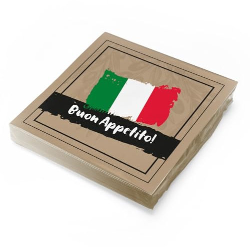 itenga Servietten italienisch - Buon Apetito 30 x 30cm 3-lagig 20 Stück Motivserviette Italien für italienische Tischdeko