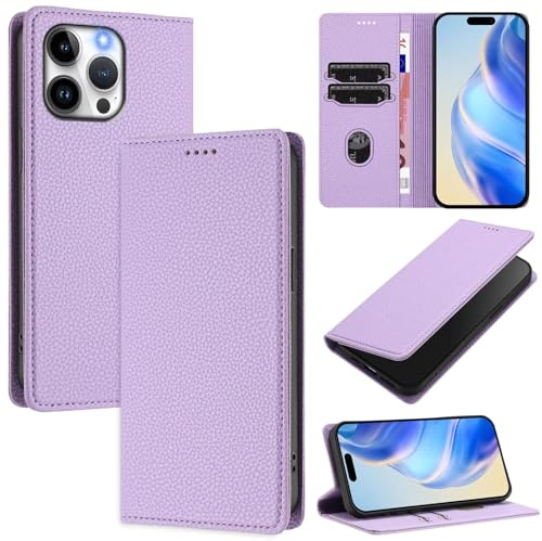 Beajew Cover per iPhone 14 Pro Max Flip Custodia in Pelle PU, Cover Portafoglio,Funzione Supporto,Magnetica,Slot Schede,Protettiva Custodia Resistente Antiurto,Premium Wallet Libro Case-Viola
