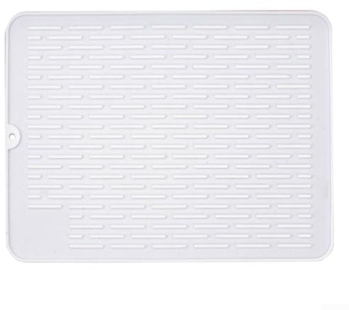 ZYWUOY Silicone Dish Drying Mats, 40cm x 30cm Heat Resistant Mat Non-Slip Easy to Clean Sink Mats for Kitchen Counter, Sink(White)