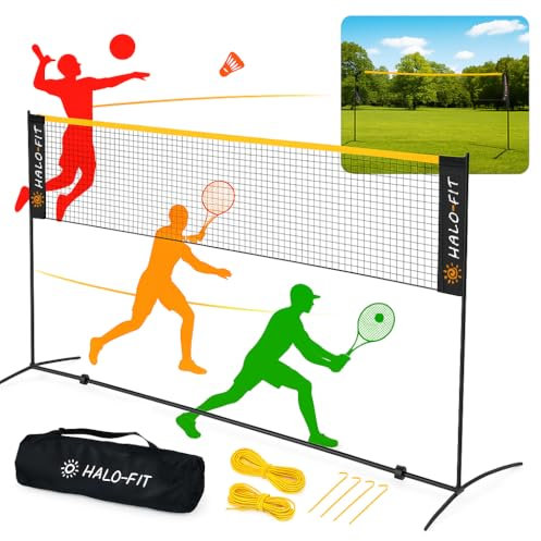 Halofit Multifunktionales Netz für Volleyball, Badminton & Tennis – Tragbares, Höhenverstellbares Netz für Garten, Indoor & Outdoor