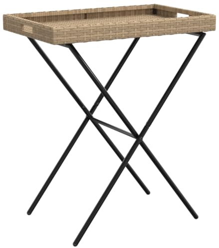 vidaXL Tabletttisch, Beistelltisch Klappbar UV-beständig, Serviertisch Tisch mit Griffen, Klapptisch Gartentisch Serviertablett, Beige Poly Rattan