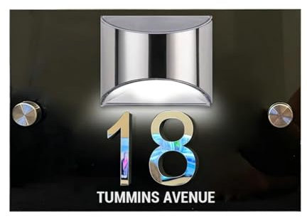 MXN Personalized Solar 3D House Number Sign Custom LED Modern Door Plaque Acrylic Address Plaque Lighted House Number for Outside Light Up Illuminated Home Street Yard Garden (25x17.5cm,Black Silver)