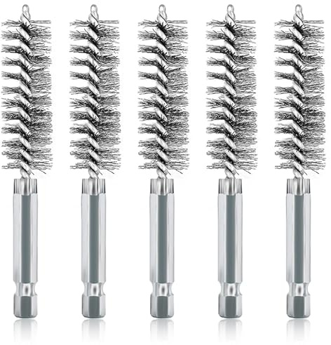 ASNOMY 5 Stück 16mm Drahtbürste für Bohrmaschine, Verschiedene Größen Zylinderbürste, mit Sechskantstange Edelstahl-Lochbürste, Zylinder-Drahtbürste für Bohrmaschine Polier Schleifen Reinigung