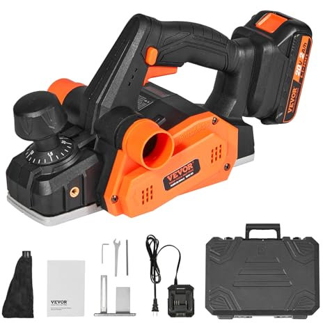 VEVOR Pialla a Mano Elettrica per Legno Senza Filo, Piallatrice a Mano Elettrica Senza Filo Larghezza Taglio 82,55mm 16000 giri/min, Piallatrice Elettrica per Lavorazione del Legno Progetti Fai-da-Te