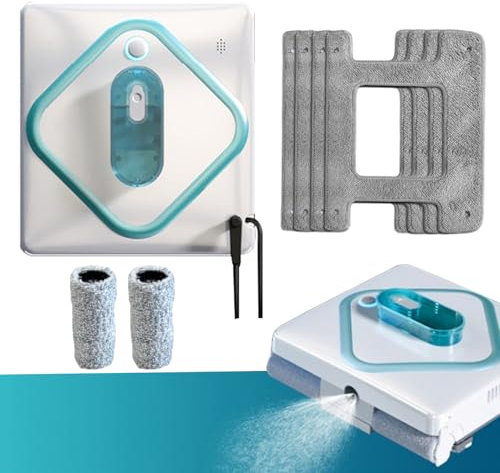 dosiwlatever Upgraded Deep Cleaning Window Robot with 60ml Water Tank / 4 Cleaning Cloths, 3-Way Water Spray + Dual Roller Brush, APP+Remote Control, Automated Window Cleaner
