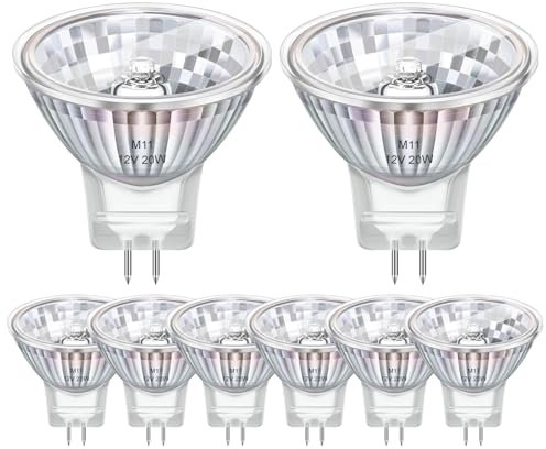 Pack of 8 MR11 GU4 Halogen Reflector Bulb 12V 20W, 35mm*35mm, Dimmable Halogen Spotlight Warm White 2800K, 200LM, GU4 Bi-Pin Base, 38°Beam Angle, for Hallway, Cabinet Lighting, Landscape Lighting