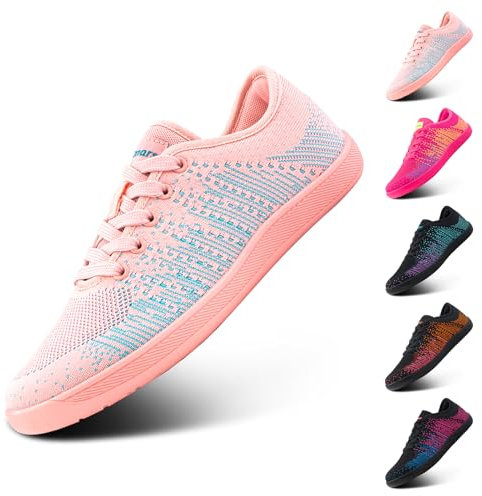 Hitmars Barfußschuhe Damen Zehenschuhe Minimalistische Barfussschuhe Damen Walkingschuhe Fitnessschuhe Laufschuhe Breiter Casual Sneaker Barfuss Schuhe Rosa 38 EU