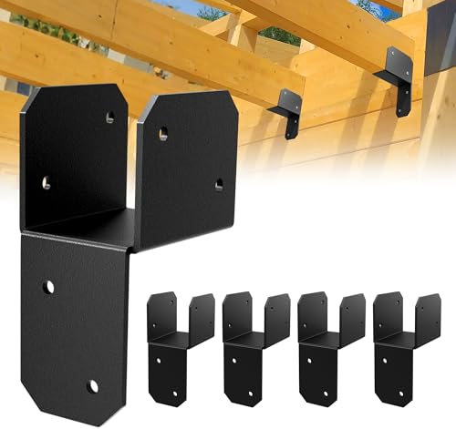 4 Pcs Black Joist Anchor Connector Post Caps Tie Bracket Fit 2x 4Post, Steel Mounting Joist Hanger Brackets, Truss to Beam Connector Roof Tie Header Hanger for Supporting Beams Rafters
