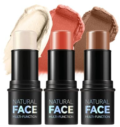 Contour Stick con sfumature di Highlighter, Bronzer e Blush, un Contour Stick impermeabile e non grasso che contorna il viso senza sforzo con un tocco leggero (C, 3 pezzi)