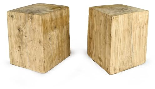 H. Pawlik GmbH 2er Set: Holzblock Eiche Massiv - Handgefertigter Holzklotz - Rustikale Holzsäule - Beistelltisch Hocker Dekosäule - Massivholz Eichenholz (40 cm x 40 cm)
