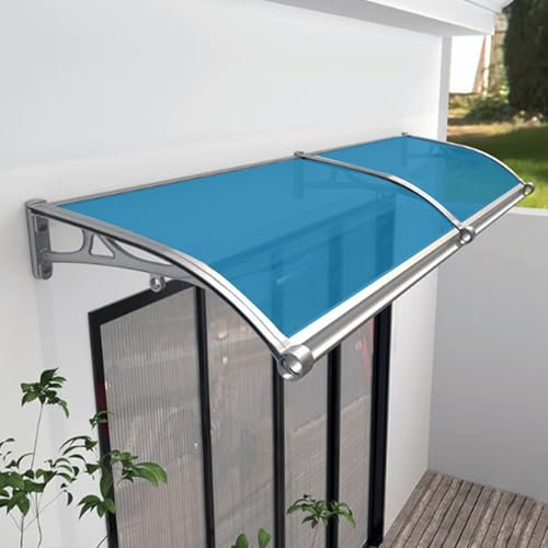 KDDFN Abri Banne Entrée,Couverture en Polycarbonate,Auvent de Porte et Fenêtres,Marquise d'accueil,Auvent Voûté Basic,Toit Abri Contre la Pluie et UV,avec Support en Aluminium (80x370cm/32 x146,Blue)