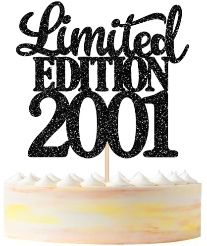 1 Stück Limited Edition 2001 Cake Topper Glitzer 25th Geburtstag Tortendeko Prost auf 25 Jahre 25 & Fabelhaft Kuchen Deko für Männer und Frauen Geburtstag Party Kuchen Dekoration Schwarz
