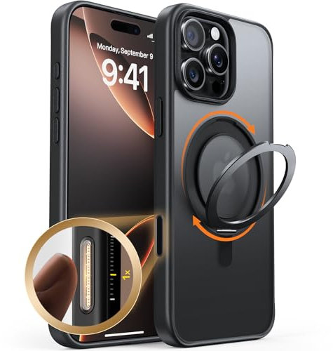 JUESHITUO 360° Drehbarer Ständer für iPhone 16 Pro Hülle mit Camera Control Button, Vollständiger Kameraschutz, Militärschutz Handyhülle für Magsafe, Case Stoßfest Schutzhülle, Matt Schwarz