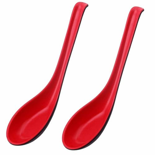 2Pcs Red Soup Spoons Asian Chinese Wonton Soba Rice Pho Ramen Noodle Soup Spoons
