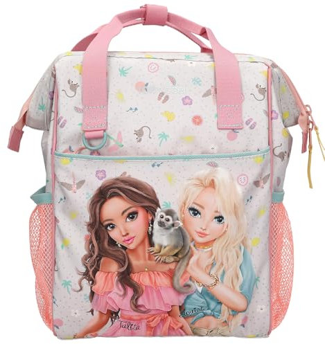 Depesche 13330 TOPModel Juicy - Rucksack in Creme und Rosa, mit Model Motiv und buntem Muster, Tasche mit verstellbaren Trägern