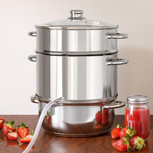 Juice Steamer Extractor, 11 Qt 304 Acciaio Inossidabile, Kit per Inscatolamento Vapore per Frutta/Verdura, Gelatina