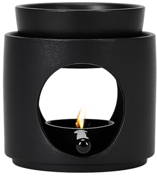 Duftlampe aus Keramik mit Teelichthalter, Duftlampe für Atherische Ole Abnehmbare Teelichthalter, Abnehmbare Schale Räucherstövchen, Stövchen für ätherische Öle, Duftöl und Duftwachs, Schwarz