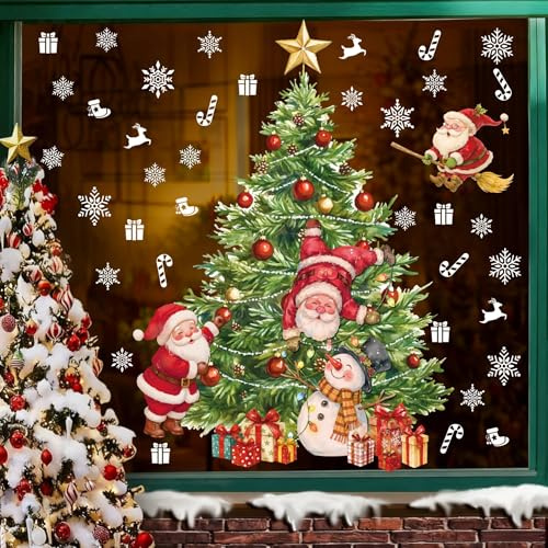 KAIRNE Weihnachtsfenstersticker Santa Schneeflocke Rentier Schneemann Deko