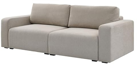 MY Furniture Pebble Sofa Bed in Taupe – Spacious Convertible 2-Seater with Large Double Footstool, Soft Water-Repellent Fabric, Two-Part Easy Assembly, Modern Design