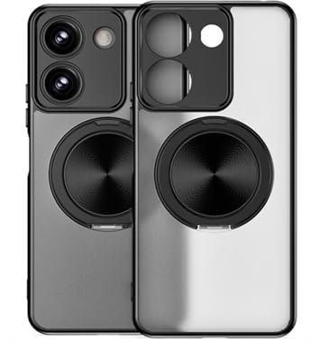 UPLAI Cover per Xiaomi Redmi 13C 4G / Xiaomi Poco C65, Ultra Sottile Antiurto Opaco Custodia con Supporto Magnetico Squillo, PC + TPU Bumper Elegante Traslucido Glassato Caso. Nero