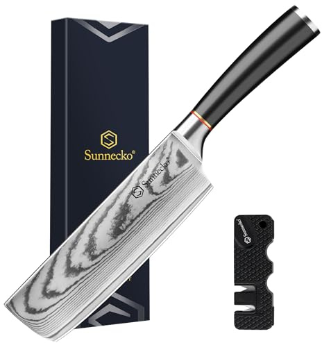 Sunnecko Damast Nakiri Messer 18cm Profi-Küchenmesser | Scharfes Damastmesser mit Ergonomischem Griff, Kochmesser, Ideal für Gemüse, Sushi & Kräuter