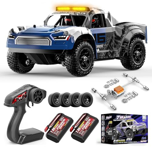 1:16 RC Car for Adults & Boys,2.4GHz remote control cars 36km/h 4WD Off-Road Water-Resistant Electric Powered Vehicle with Dual Batteries, Drift & Off-Road Tires, Metal Drivetrain and LED Lights