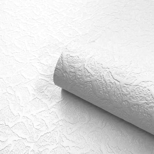 SOPHIE LAURENCE White Paintable Embossed Wallpaper Textured Cracked Ice Design with Glossy Finish Luxury Paintable Feature Wall for Lounge, Bedroom, or Living Room 10M x 0.53M