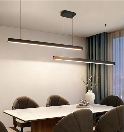 DDYY 150cm Dimmbare LED Hängelampe esstisch,Schwarz Pendelleuchte mit Fernbedienung,80w Moderne Linear design Hängeleuchte,Esstischlampe hängend Höhenverstellbar Pendellampe,Esszimmerlampe,Bürolampe