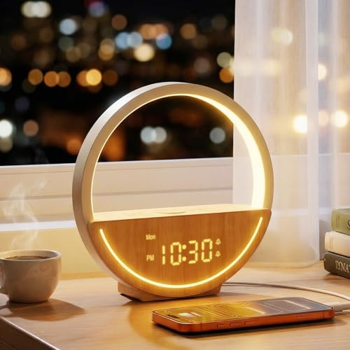 RETEYUNG Lámpara Cabecera Simulador Amanecer,2 Alarma Laborables/Fin Semana
