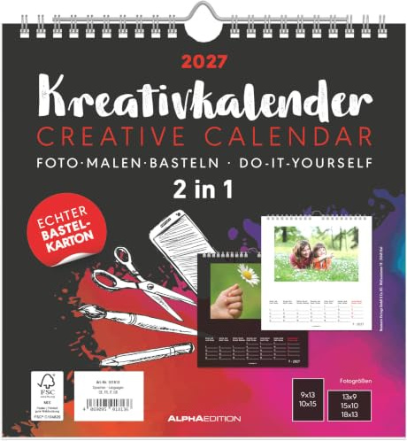 Kreativkalender M - 2 in 1 2027: Bastelkalender 21x22 cm mit beidseitigem Design, echtem Bastelkarton und gestaltbarem Titelblatt