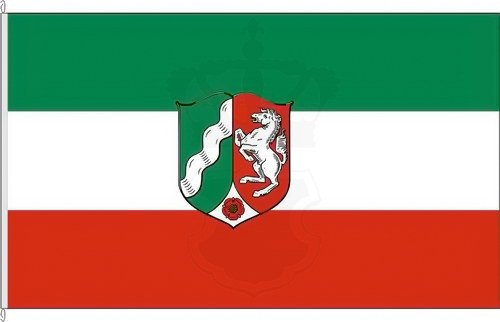 KÖNIGSBANNER Zertifizierte Flagge Fahne Landesdienstflagge Nordrhein-Westfalen. - NW 150 x 250cm - Hissflagge doppelt gesäumt mit Karabinerhaken aus deutscher Flaggen-Manufaktur