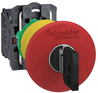 Schneider Electric Harmony XB5, Emergency stop switching off, plastic, red mushroom Ø40, Ø22 trigger latching key release, 1 NC