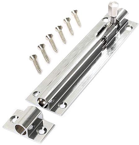 1 x Barrel Door Bolt Slide Push Cupboard Lock Straight Polished Chrome & Screws