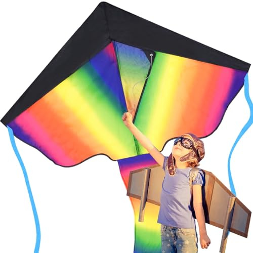 Riesigen Regenbogen drachen für Kinder - sehr einfach zu fliegen - schnell zu montieren und zu speichern - mit zwei Schwänzen und extra lange Schnur