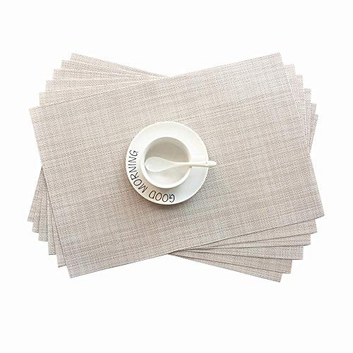 Addfun®Tischsets, Neu PVC Isolierung rutschfest Isolierung Waschbar Platzdeckchen(Beige, 6er Set)