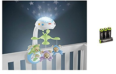 Fisher-Price CDN41 - 3-in-1 Traumbärchen Baby Mobile mit Halterung, Nachtlicht mit beruhigender Musik, White Noise und Sternenlicht Projektor & Amazon Basics Vorgeladene Ni-MH AA-Akkus 4 Stck