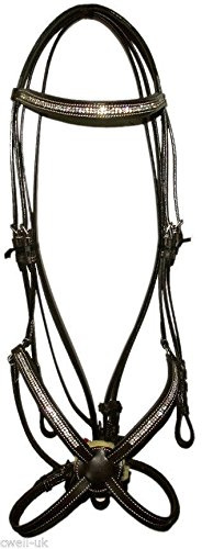 Cwell Equine Mexikanischer Zaumzeug mit Zügel, Leder, Kristall, Schwarz (braun, voll)
