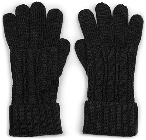 styleBREAKER Damen Handschuhe mit Zopfmuster und doppeltem Bund, warme Strickhandschuhe, Fingerhandschuhe 09010009, Farbe:Schwarz