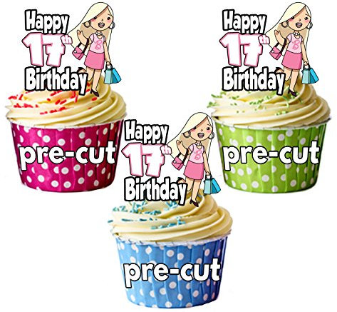 AK Giftshop PRECUT Glamour Shopping Handbags - 17th Birthday Girl - Edible Cupcake Toppers/Cake Decorations (Pack of 12)