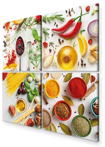 murando - Wandbilder Set Küche 60x60 cm 4 Teilig je 30x30 Vlies Leinwandbild Kunstdruck modern Wandbilder XXL Wanddekoration Design Wand Bild mehrteilig - Gewürze Paprika Chilli Löffel