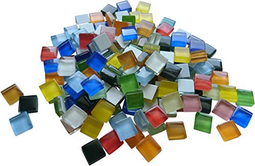 ZIMASI 400g Glasmosaiksteine - 1x1 cm, ca. 440 Stück - Premiumqualität für DIY-Projekte, basteln, Mosaikdekoration - Verlegefläche ca. 24x24 cm - Innen- und Außenbereich (bunt Softglas)